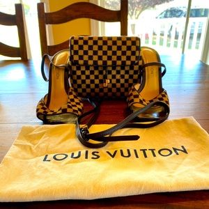 Louis Vuitton brown and tan checkered pony hair belt bag. OS